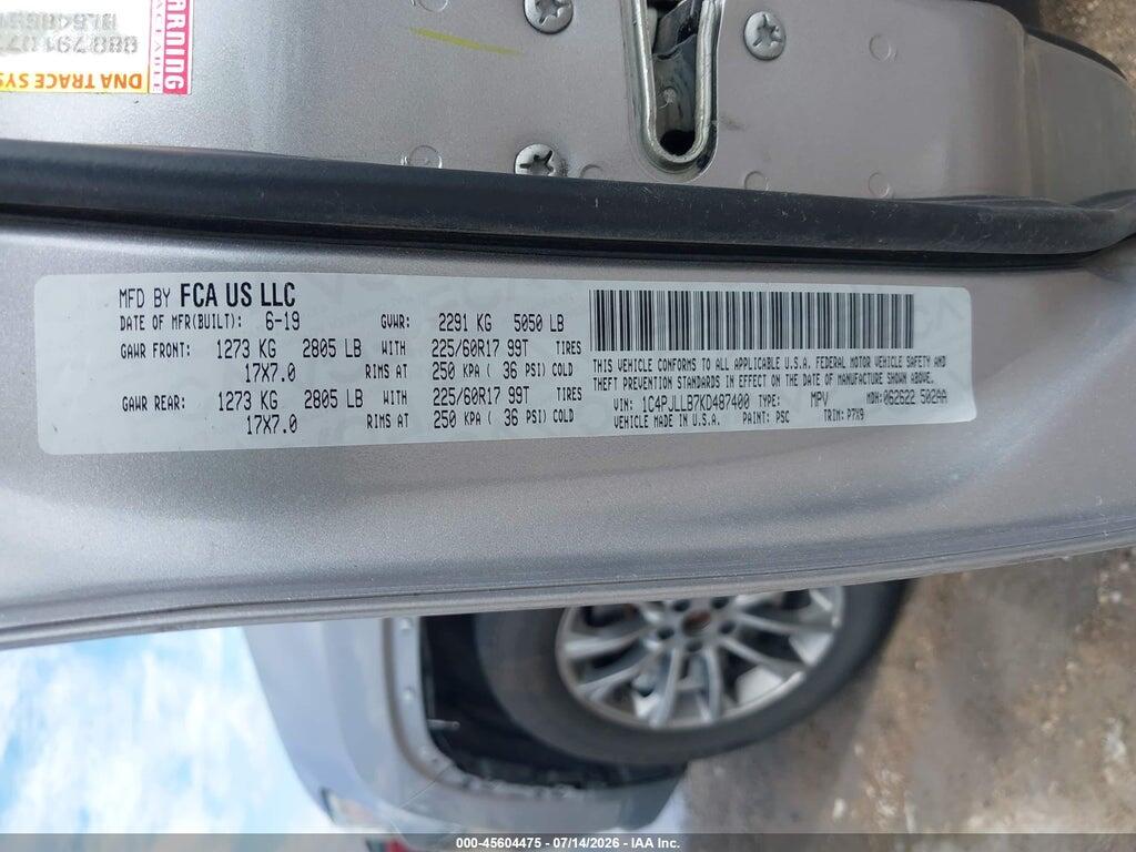 1C4PJLLB7KD487400 2019 JEEP CHEROKEE photo no. 9