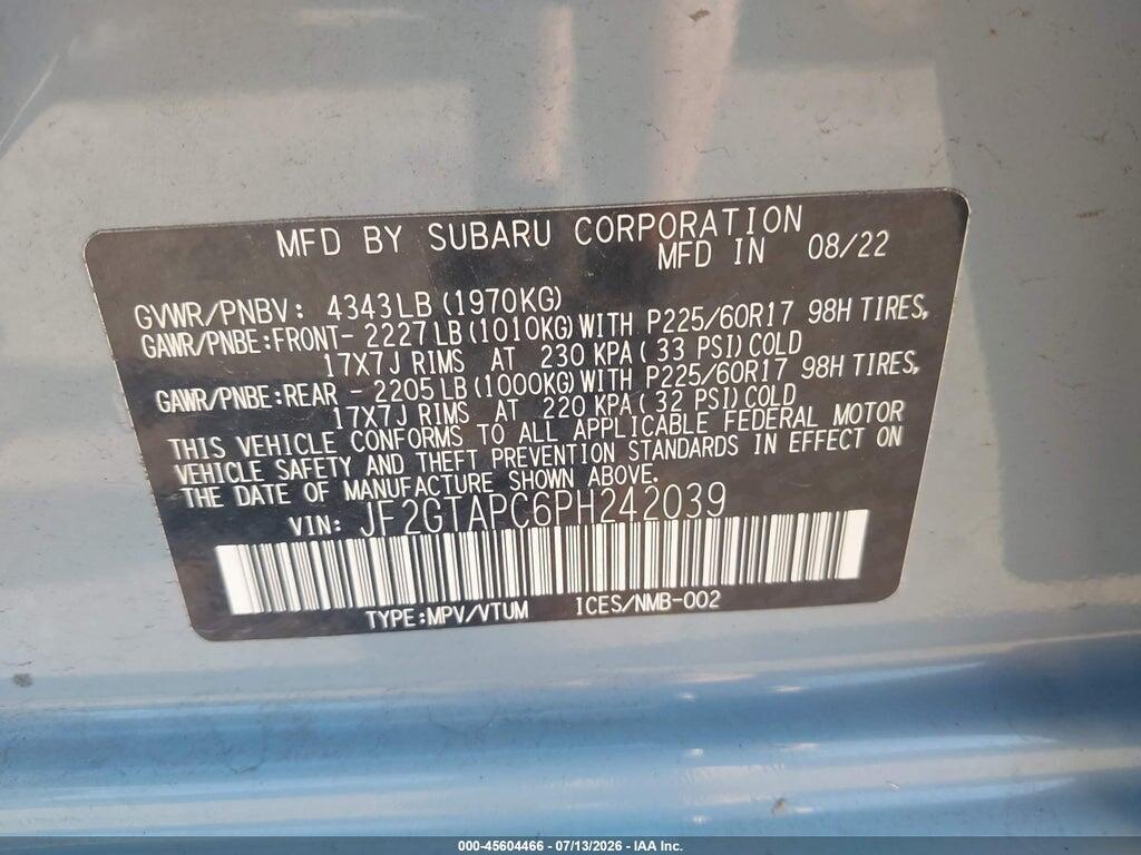 JF2GTAPC6PH242039 2023 SUBARU CROSSTREK photo no. 9