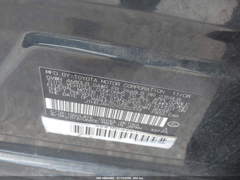 JTHBJ46G292302374 2009 LEXUS ES 350 photo no. 9