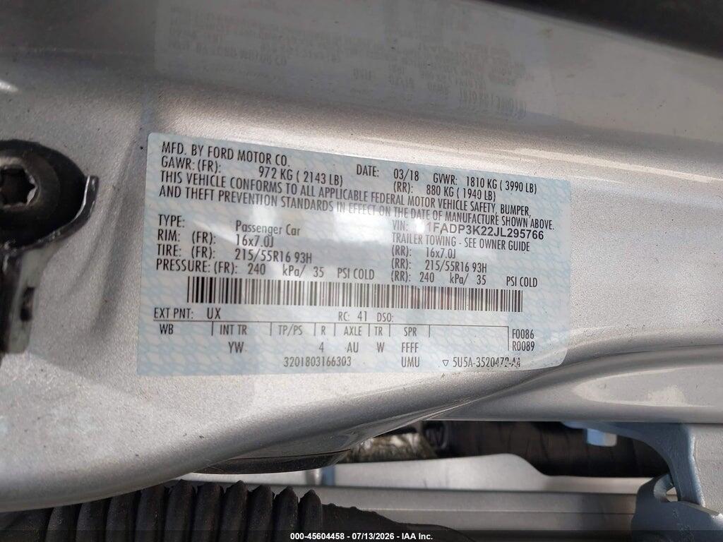 1FADP3K22JL295766 2018 FORD FOCUS photo no. 9