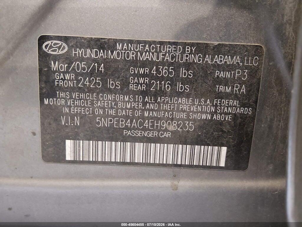 5NPEB4AC4EH908235 2014 HYUNDAI SONATA photo no. 9