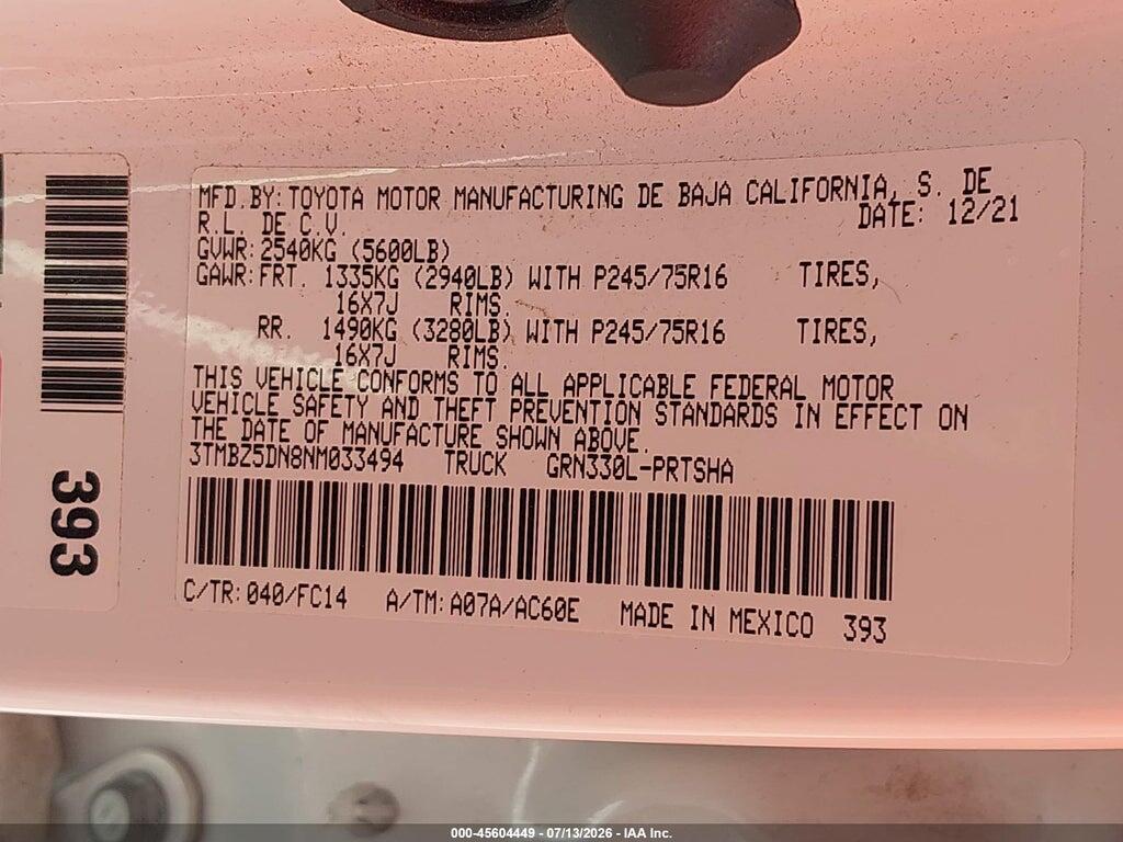 3TMBZ5DN8NM033494 2022 TOYOTA TACOMA photo no. 9