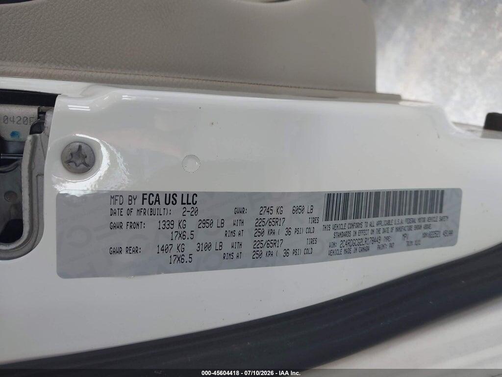 2C4RDGCG2LR178449 2020 DODGE GRAND CARAVAN photo no. 9