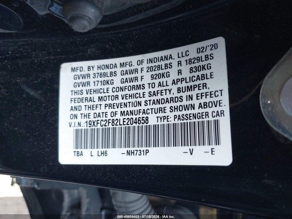 19XFC2F82LE204658 2020 HONDA CIVIC photo no. 9