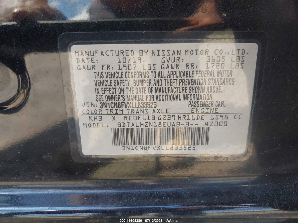 3N1CN8FVXLL833525 2020 NISSAN VERSA photo no. 9