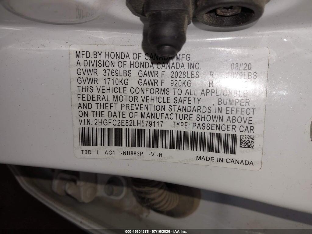 2HGFC2E82LH579117 2020 HONDA CIVIC photo no. 9