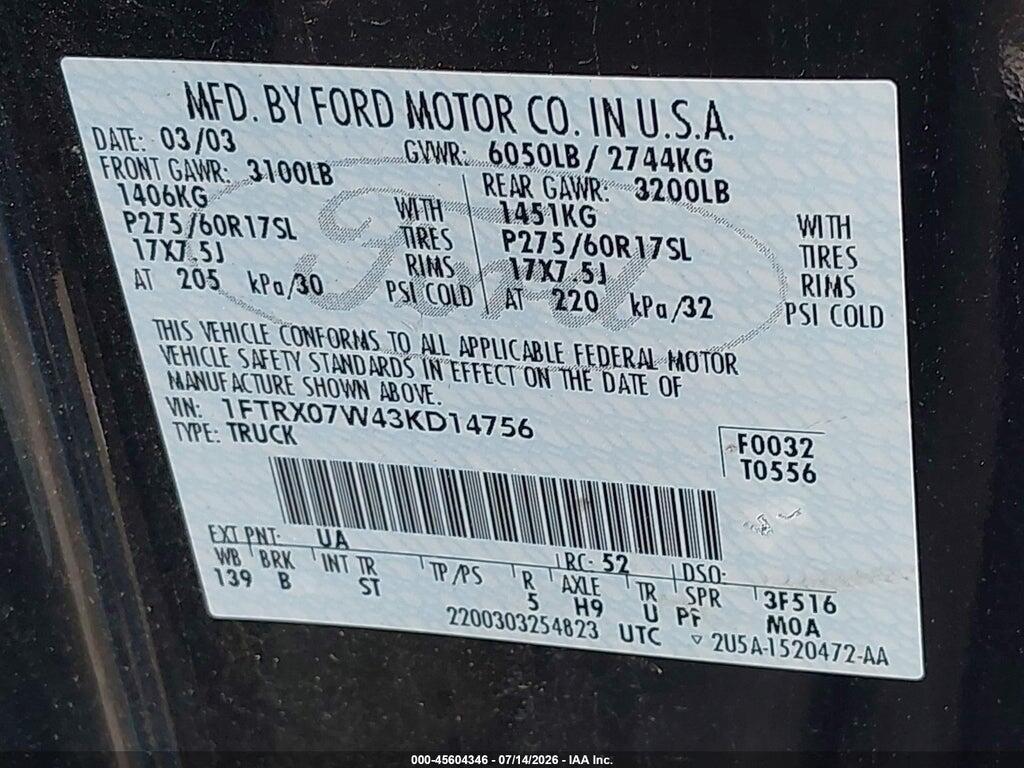 1FTRX07W43KD14756 2003 FORD F-150 photo no. 9