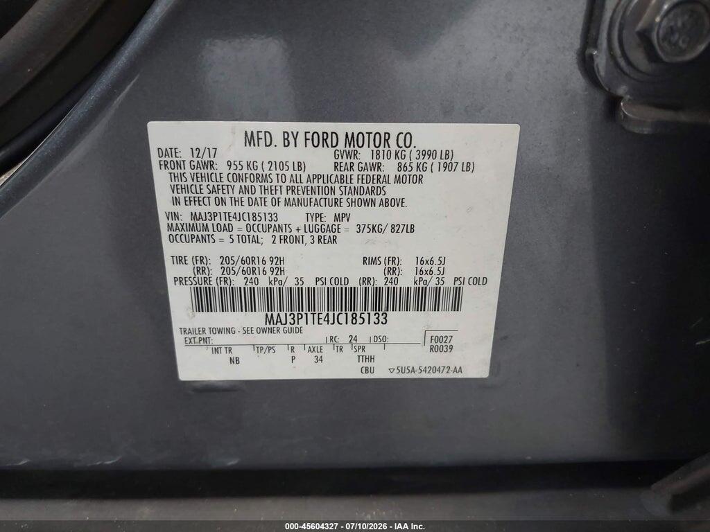 MAJ3P1TE4JC185133 2018 FORD ECOSPORT photo no. 9