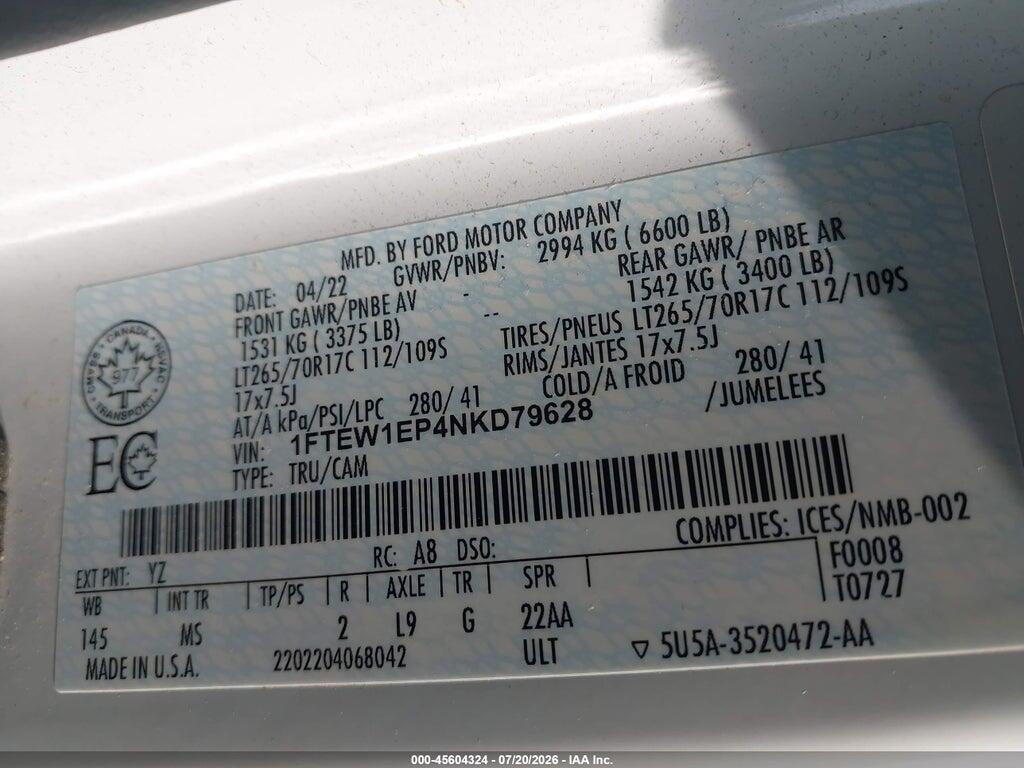 1FTEW1EP4NKD79628 2022 FORD F-150 photo no. 9