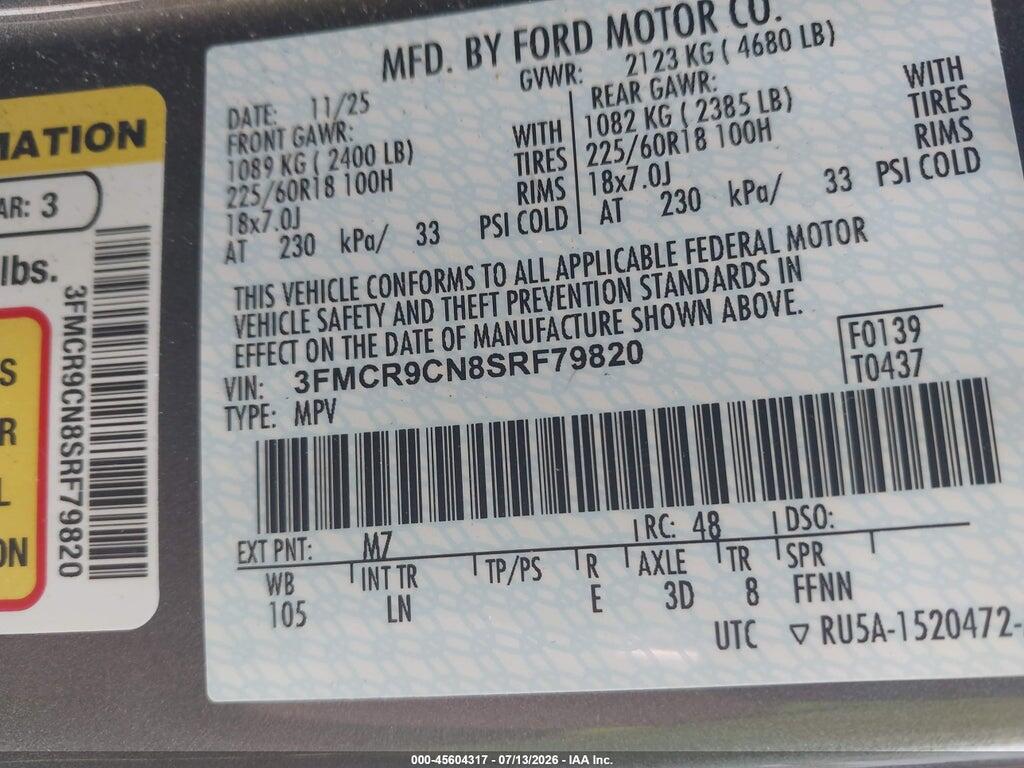 3FMCR9CN8SRF79820 2025 FORD BRONCO SPORT photo no. 9
