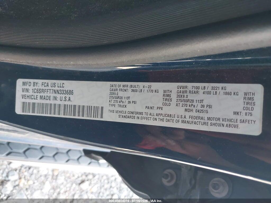 1C6SRFFT7NN333686 2022 RAM 1500 photo no. 9