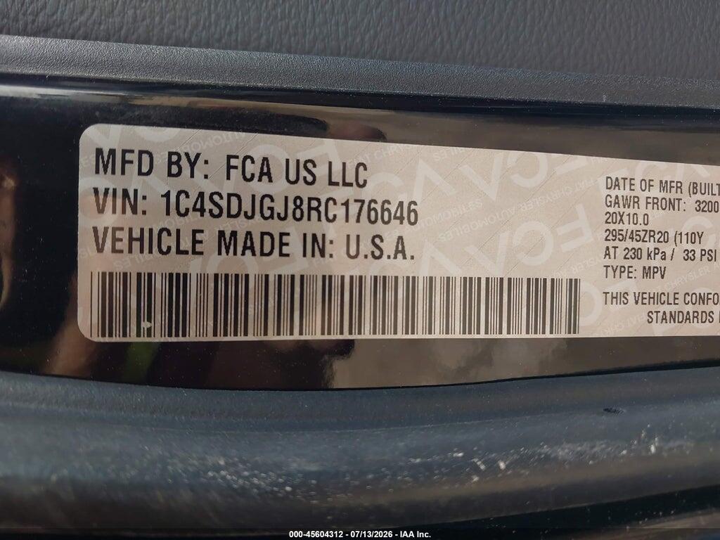1C4SDJGJ8RC176646 2024 DODGE DURANGO photo no. 9