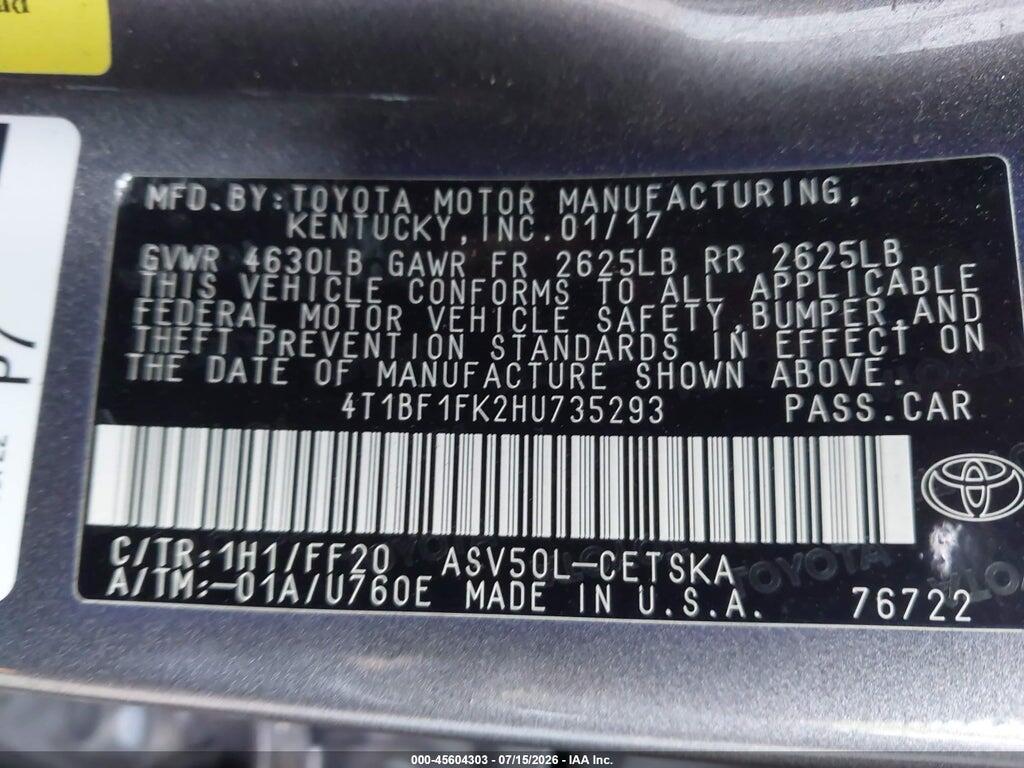 4T1BF1FK2HU735293 2017 TOYOTA CAMRY photo no. 9