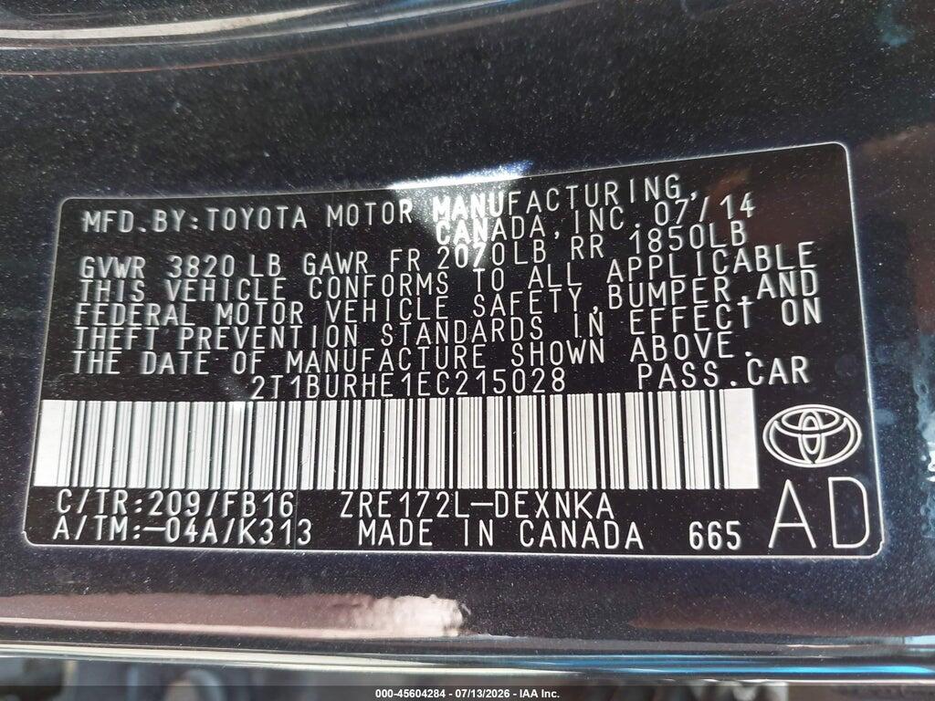 2T1BURHE1EC215028 2014 TOYOTA COROLLA photo no. 9