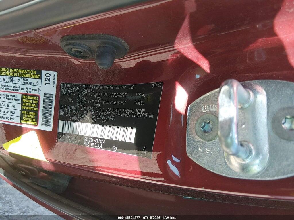 5TDYK3DC6GS741876 2016 TOYOTA SIENNA photo no. 9