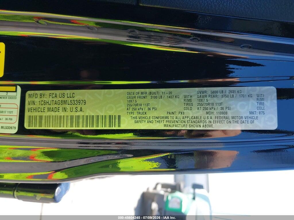 1C6HJTAG8ML533979 2021 JEEP GLADIATOR photo no. 9