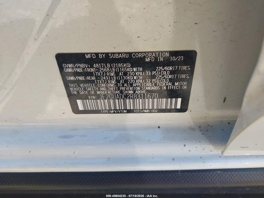 JF2GUADC2R8311670 2024 SUBARU CROSSTREK photo no. 9