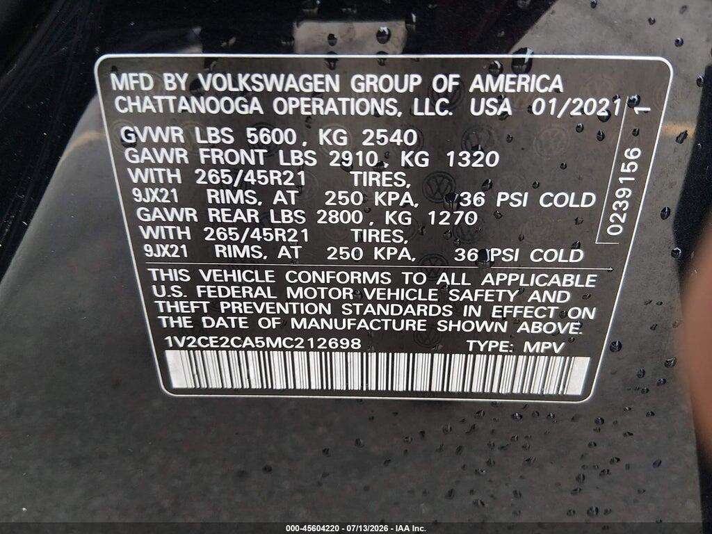 1V2CE2CA5MC212698 2021 VOLKSWAGEN ATLAS CROSS SPORT photo no. 9