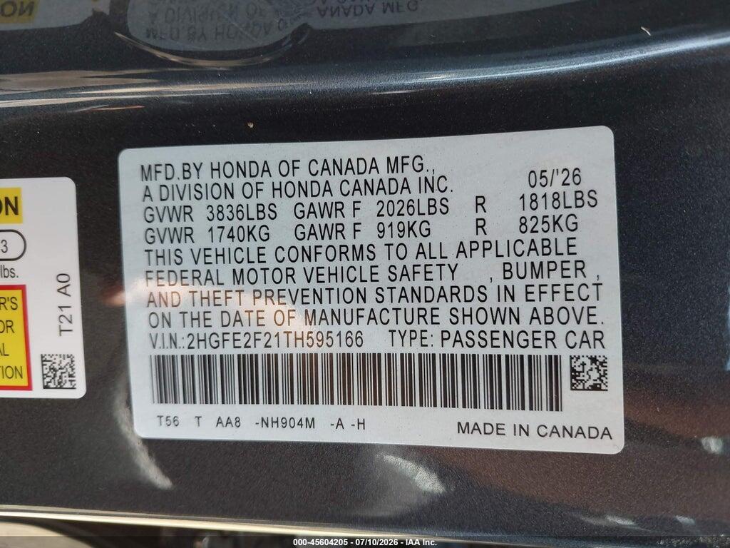 2HGFE2F21TH595166 2026 HONDA CIVIC photo no. 9