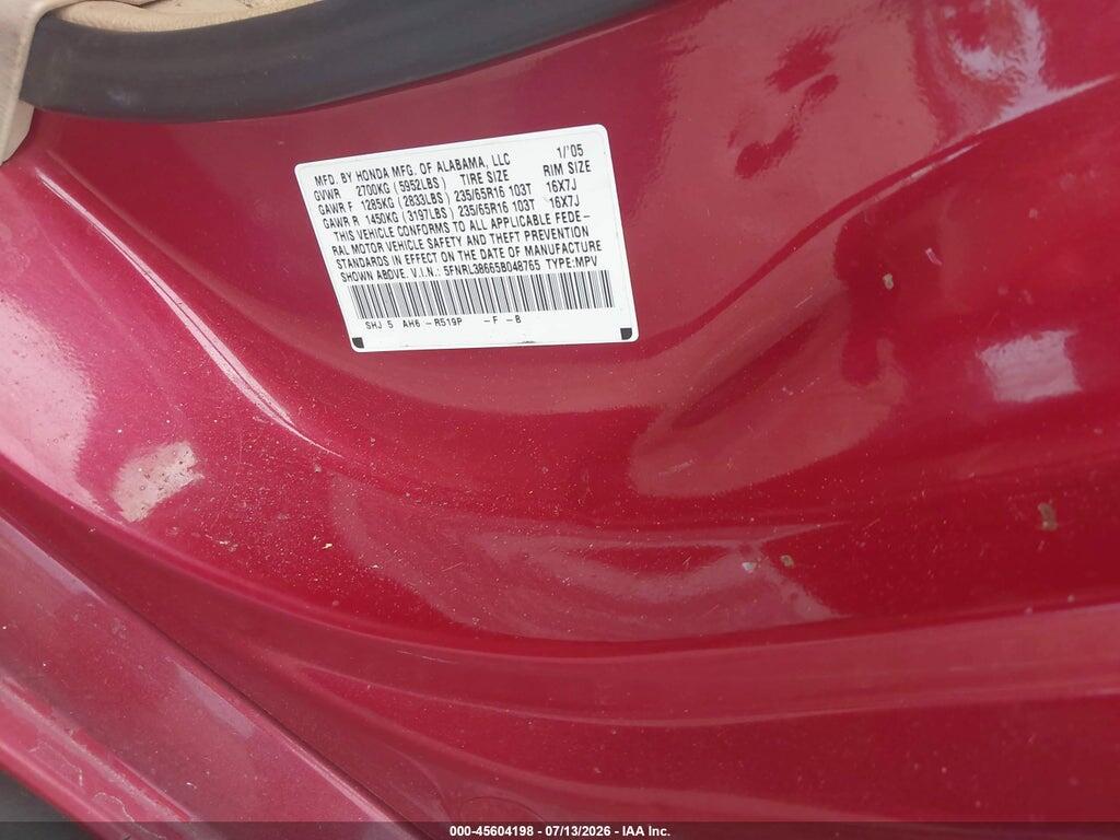 5FNRL38665B048765 2005 HONDA ODYSSEY photo no. 9
