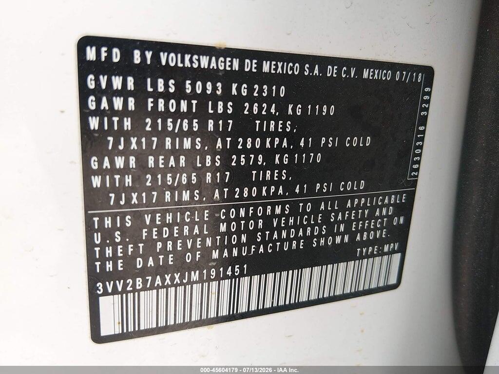 3VV2B7AXXJM191451 2018 VOLKSWAGEN TIGUAN photo no. 9