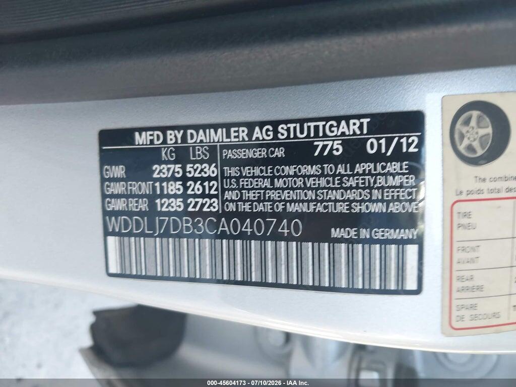 WDDLJ7DB3CA040740 2012 MERCEDES-BENZ CLS 550 photo no. 9