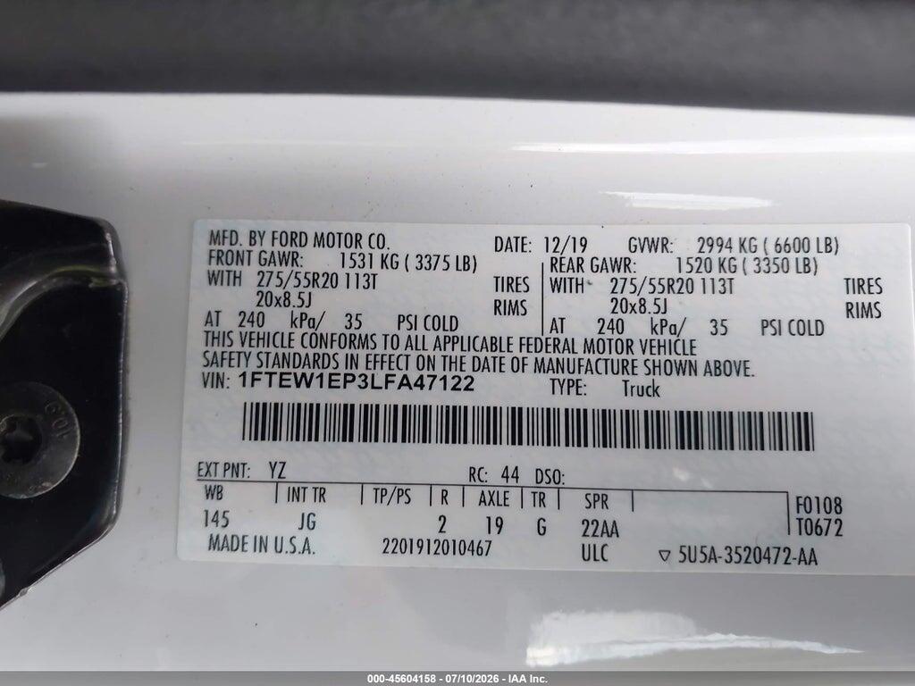 1FTEW1EP3LFA47122 2020 FORD F-150 photo no. 9