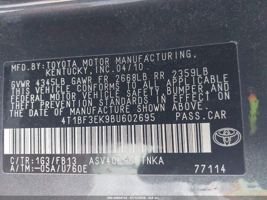 4T1BF3EK9BU602695 2011 TOYOTA CAMRY photo no. 9