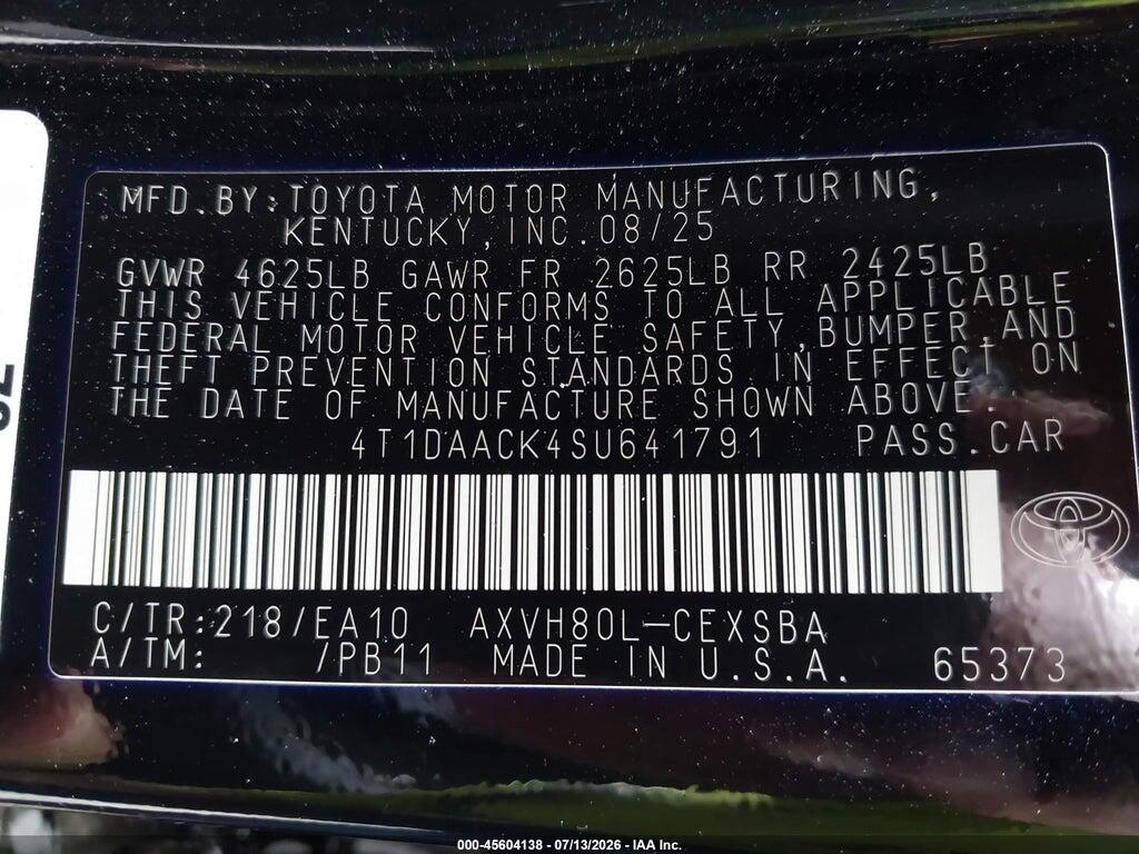 4T1DAACK4SU641791 2025 TOYOTA CAMRY photo no. 9