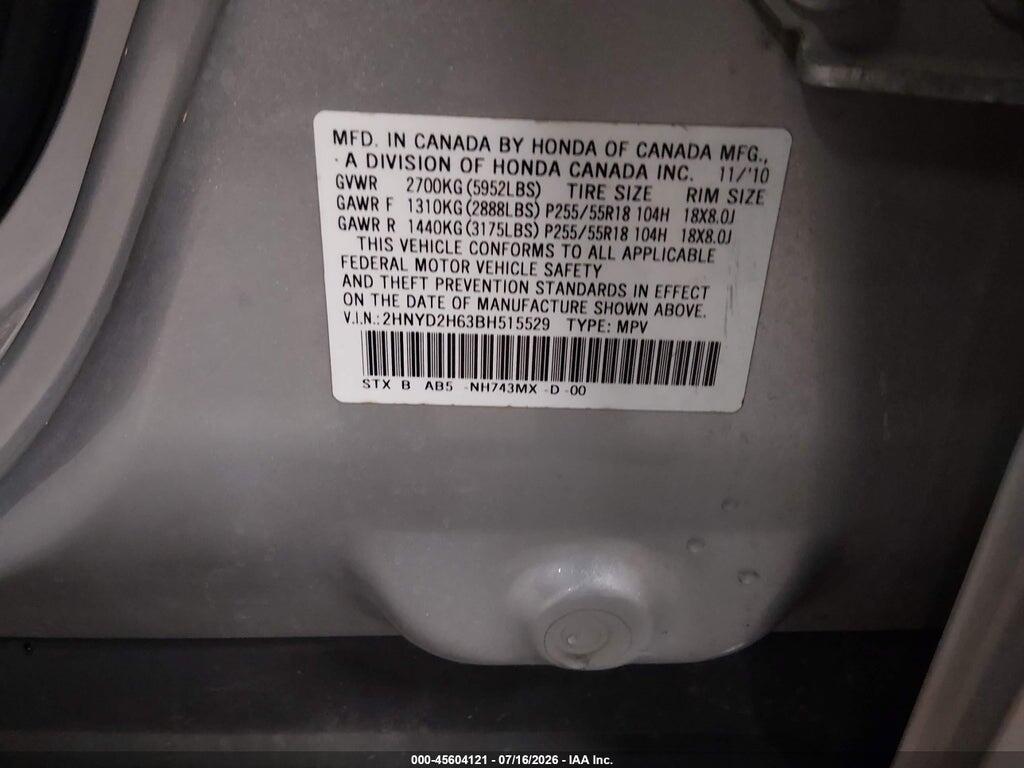 2HNYD2H63BH515529 2011 ACURA MDX photo no. 9