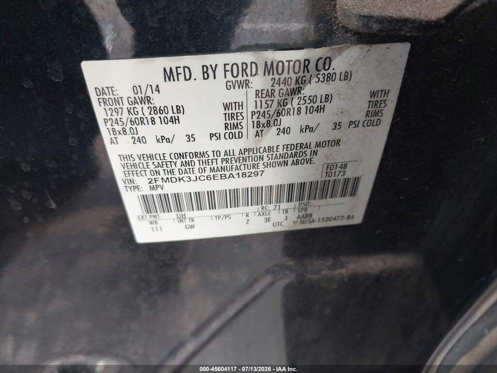 2FMDK3JC6EBA18297 2014 FORD EDGE photo no. 9