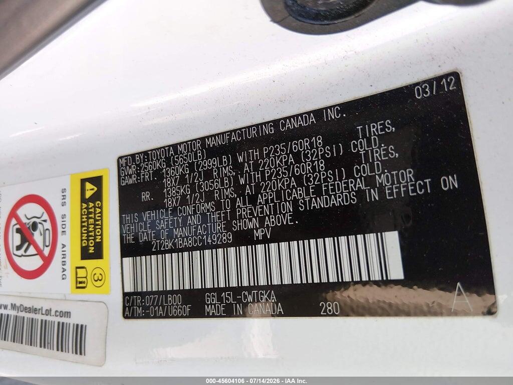 2T2BK1BA8CC149289 2012 LEXUS RX 350 photo no. 9