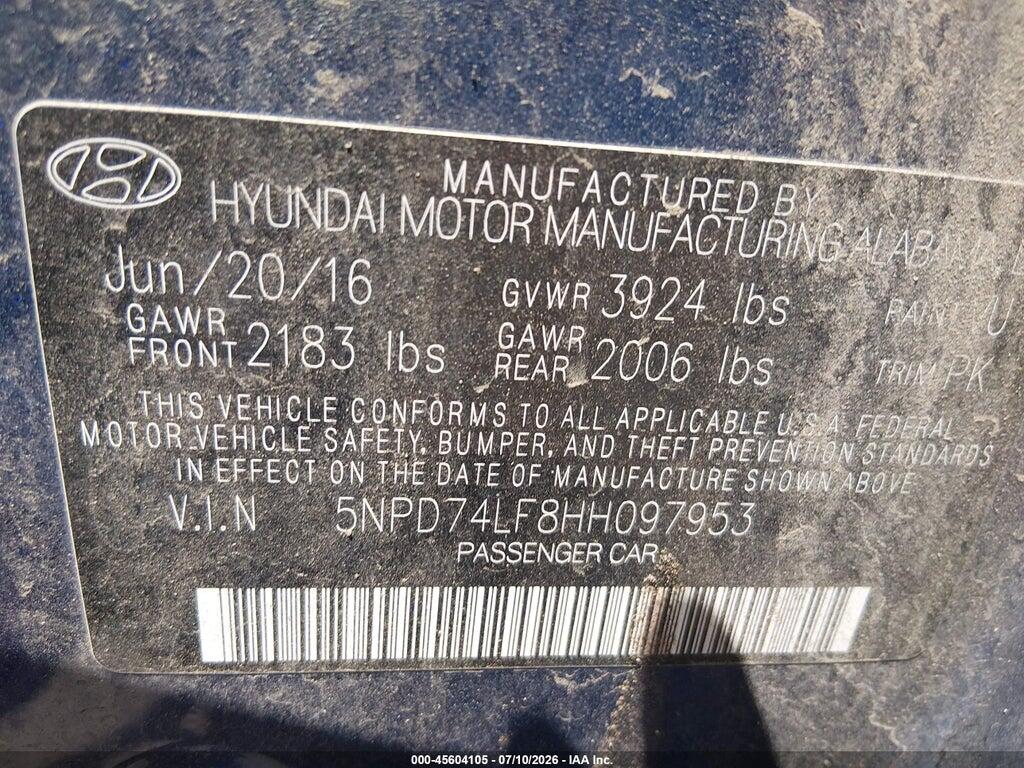 5NPD74LF8HH097953 2017 HYUNDAI ELANTRA photo no. 9