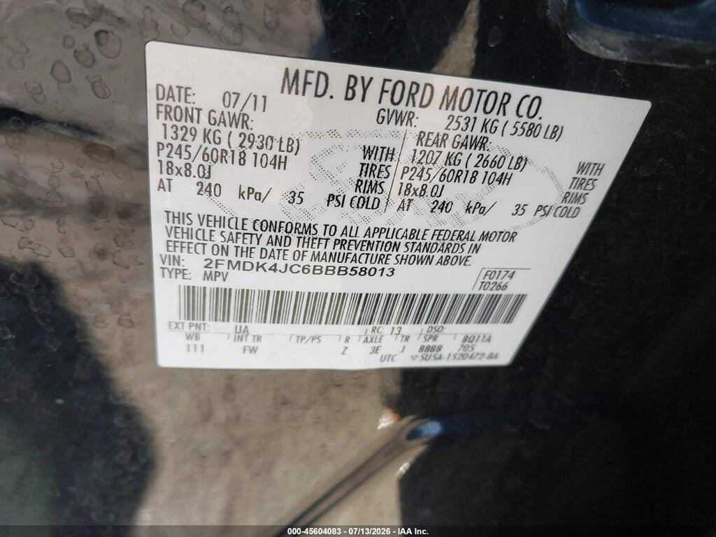 2FMDK4JC6BBB58013 2011 FORD EDGE photo no. 9