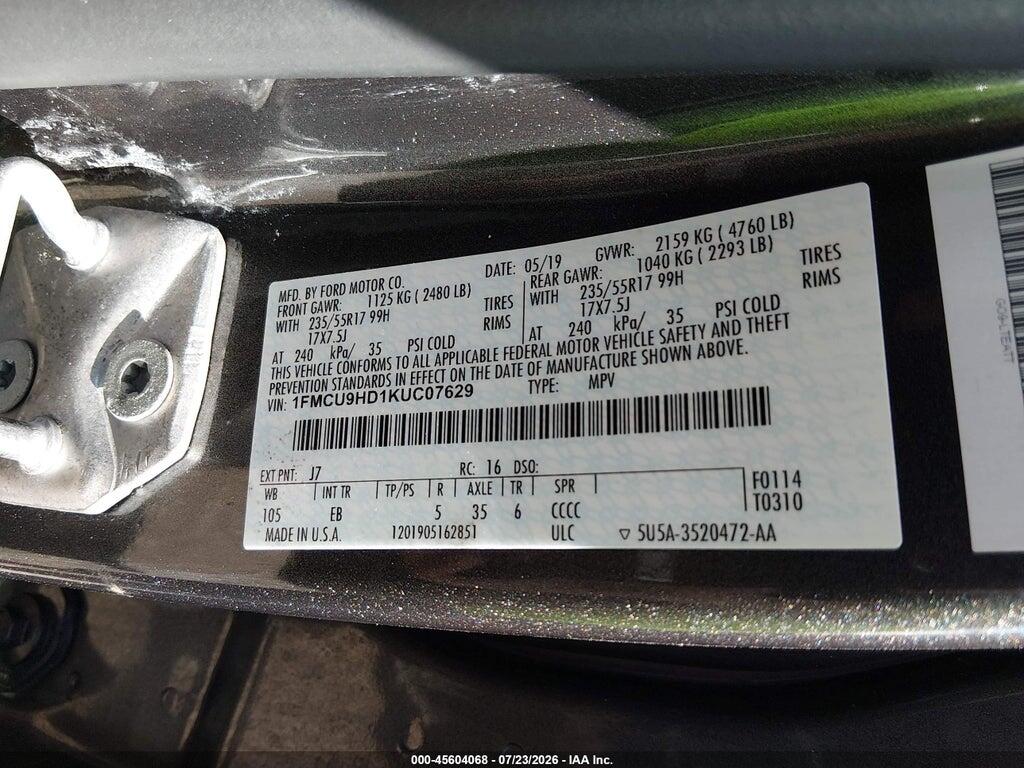 1FMCU9HD1KUC07629 2019 FORD ESCAPE photo no. 9