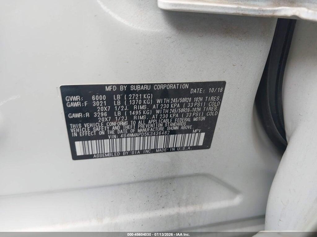 4S4WMAPD5K3436482 2019 SUBARU ASCENT photo no. 9