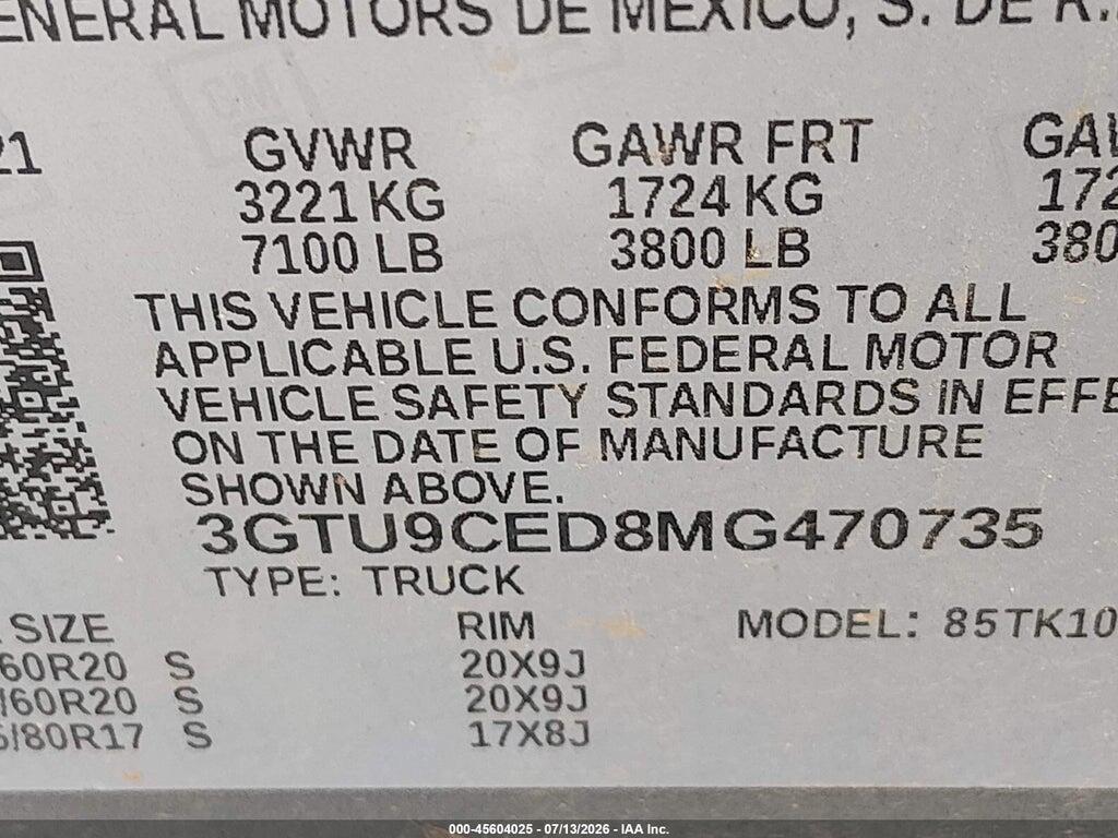3GTU9CED8MG470735 2021 GMC SIERRA 1500 photo no. 9