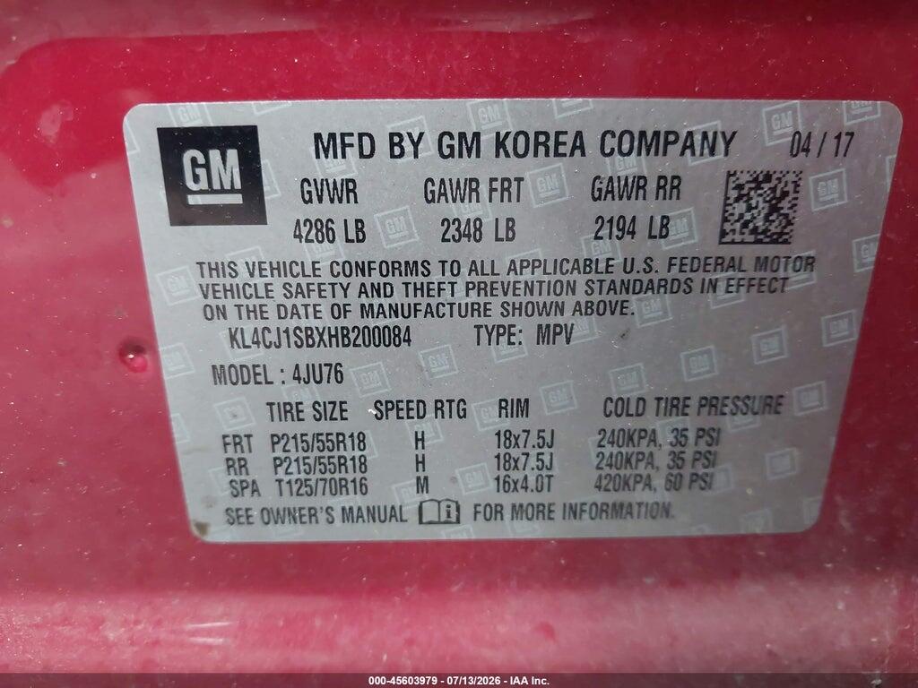 KL4CJ1SBXHB200084 2017 BUICK ENCORE photo no. 9