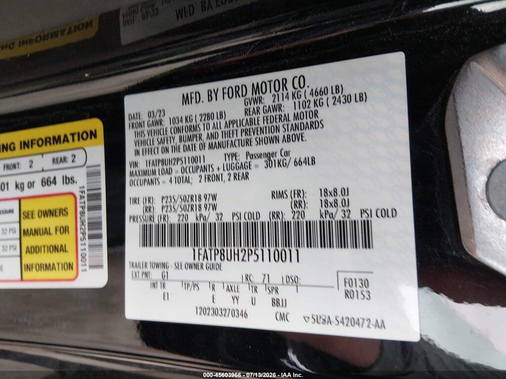 1FATP8UH2P5110011 2023 FORD MUSTANG photo no. 9