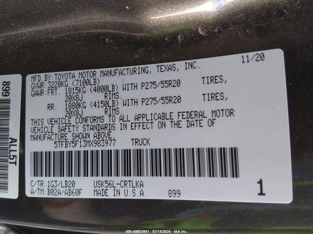 5TFBY5F13MX983977 2021 TOYOTA TUNDRA photo no. 9
