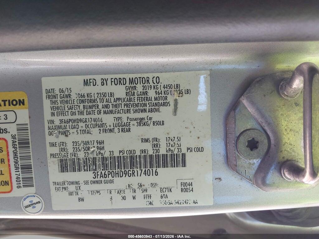 3FA6P0HD9GR174016 2016 FORD FUSION photo no. 9
