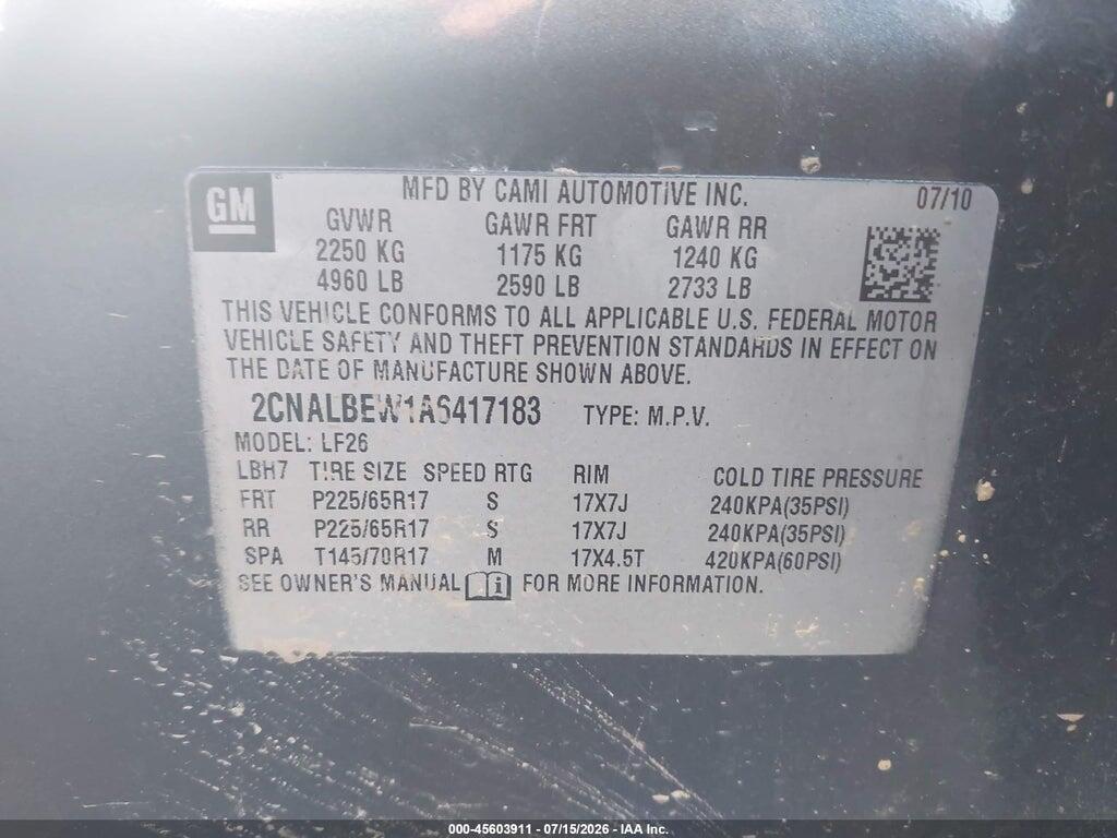 2CNALBEW1A6417183 2010 CHEVROLET EQUINOX photo no. 9