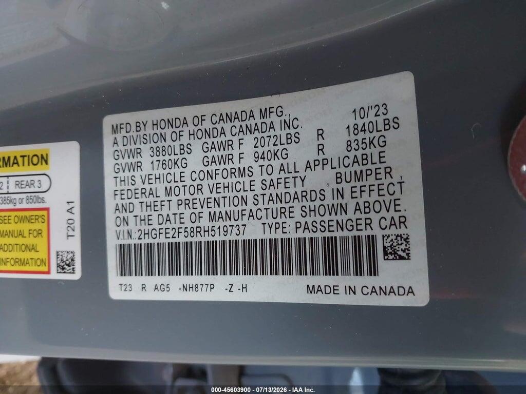 2HGFE2F58RH519737 2024 HONDA CIVIC photo no. 9