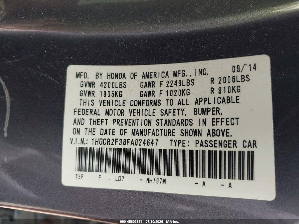 1HGCR2F38FA024647 2015 HONDA ACCORD photo no. 9