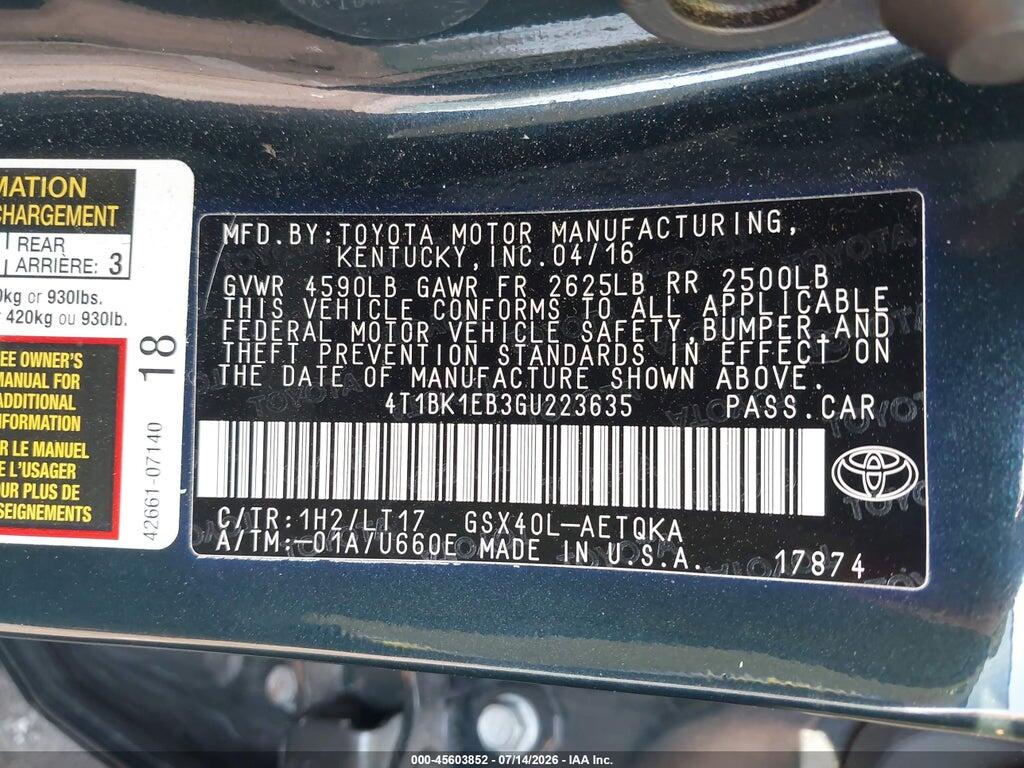 4T1BK1EB3GU223635 2016 TOYOTA AVALON photo no. 9