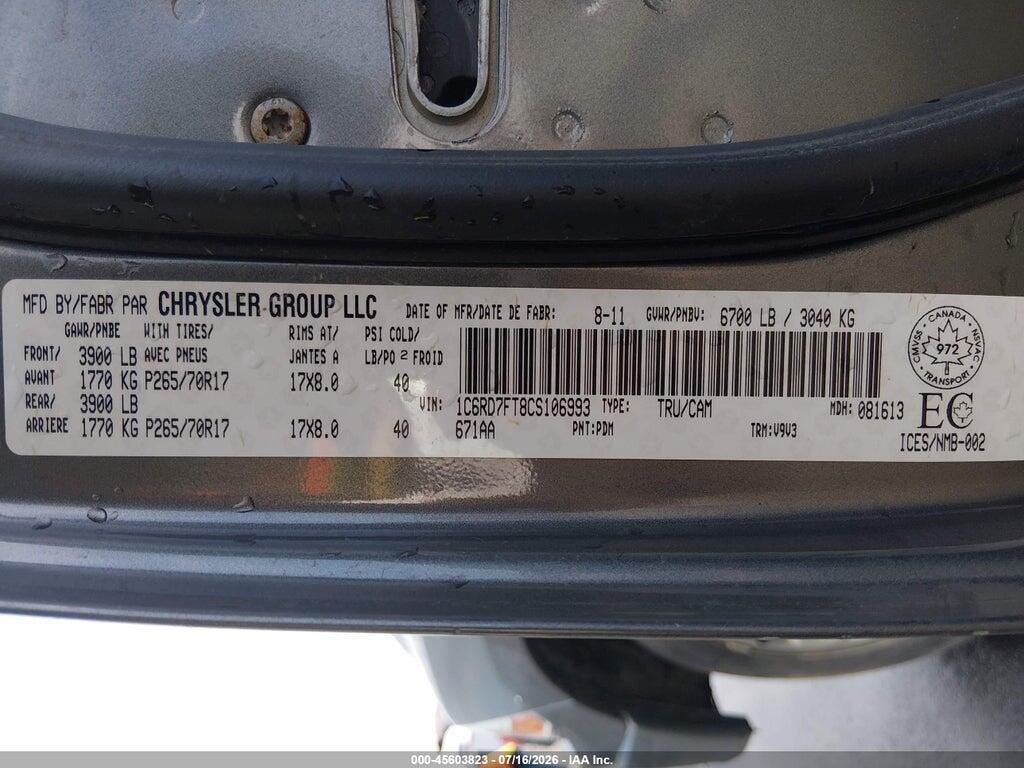 1C6RD7FT8CS106993 2012 RAM 1500 photo no. 9