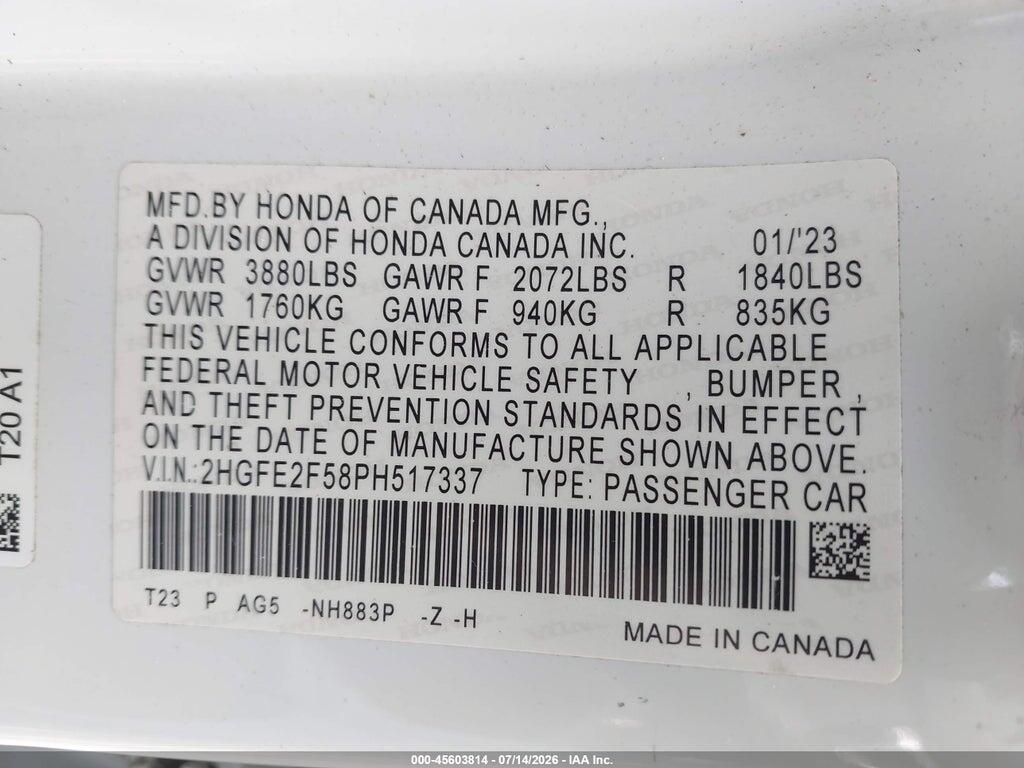2HGFE2F58PH517337 2023 HONDA CIVIC photo no. 9