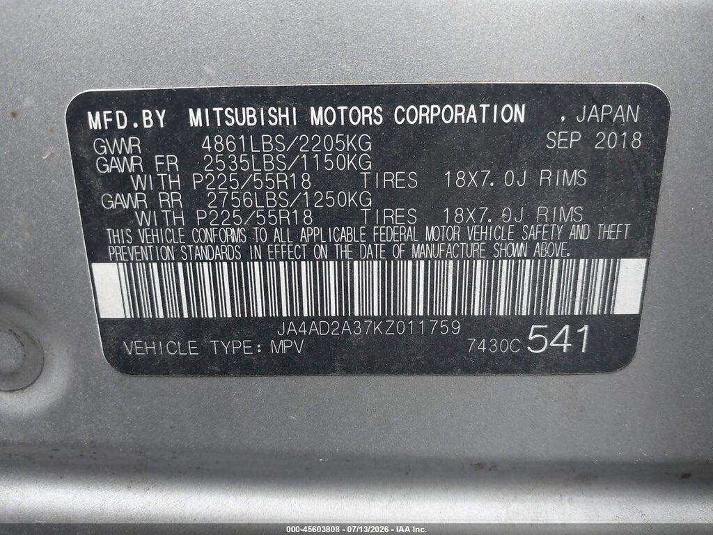 JA4AD2A37KZ011759 2019 MITSUBISHI OUTLANDER photo no. 9