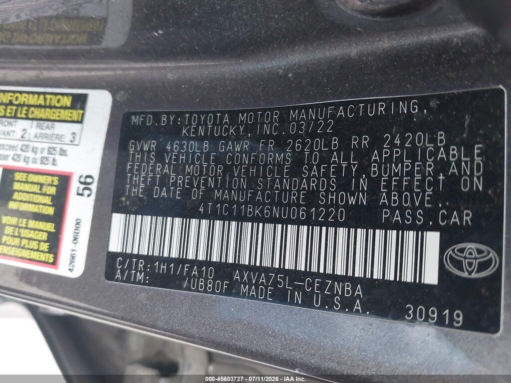 4T1C11BK6NU061220 2022 TOYOTA CAMRY photo no. 9