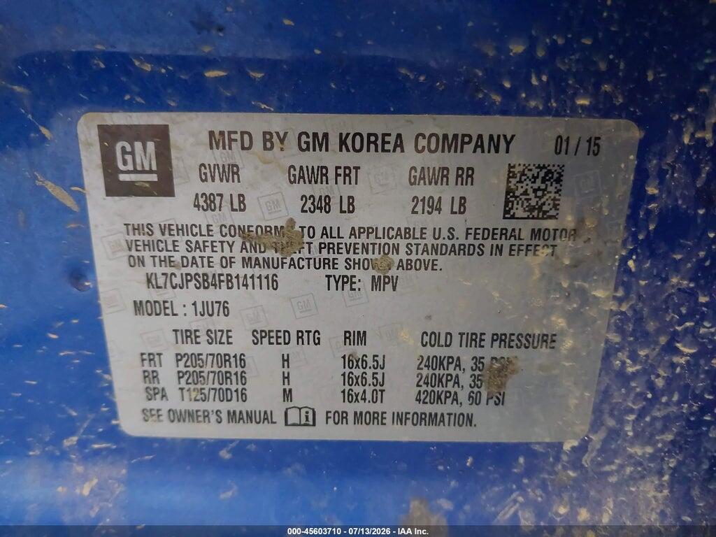 KL7CJPSB4FB141116 2015 CHEVROLET TRAX photo no. 9